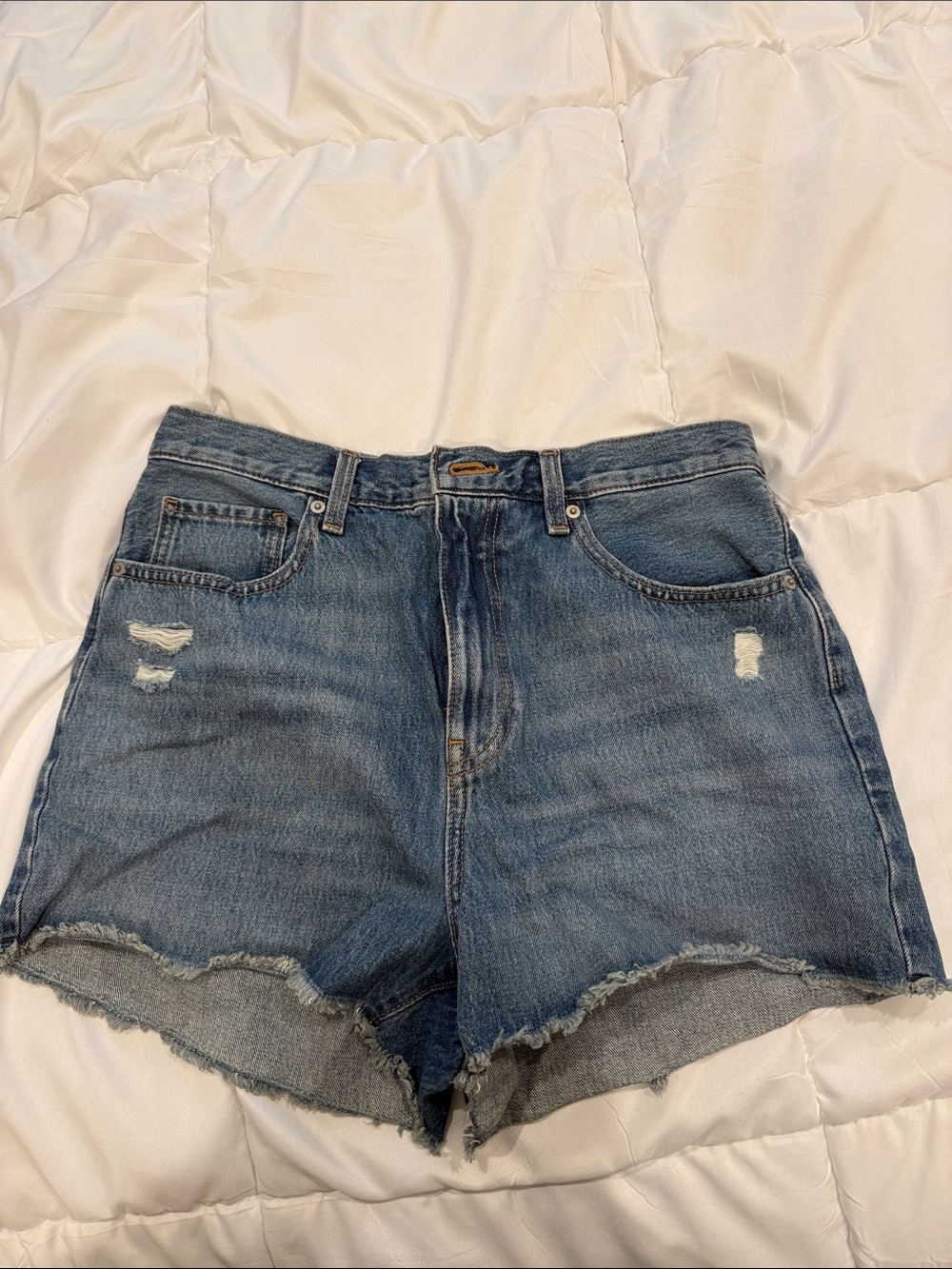 Uniqlo Blue Distressed High-Rise Denim Shorts